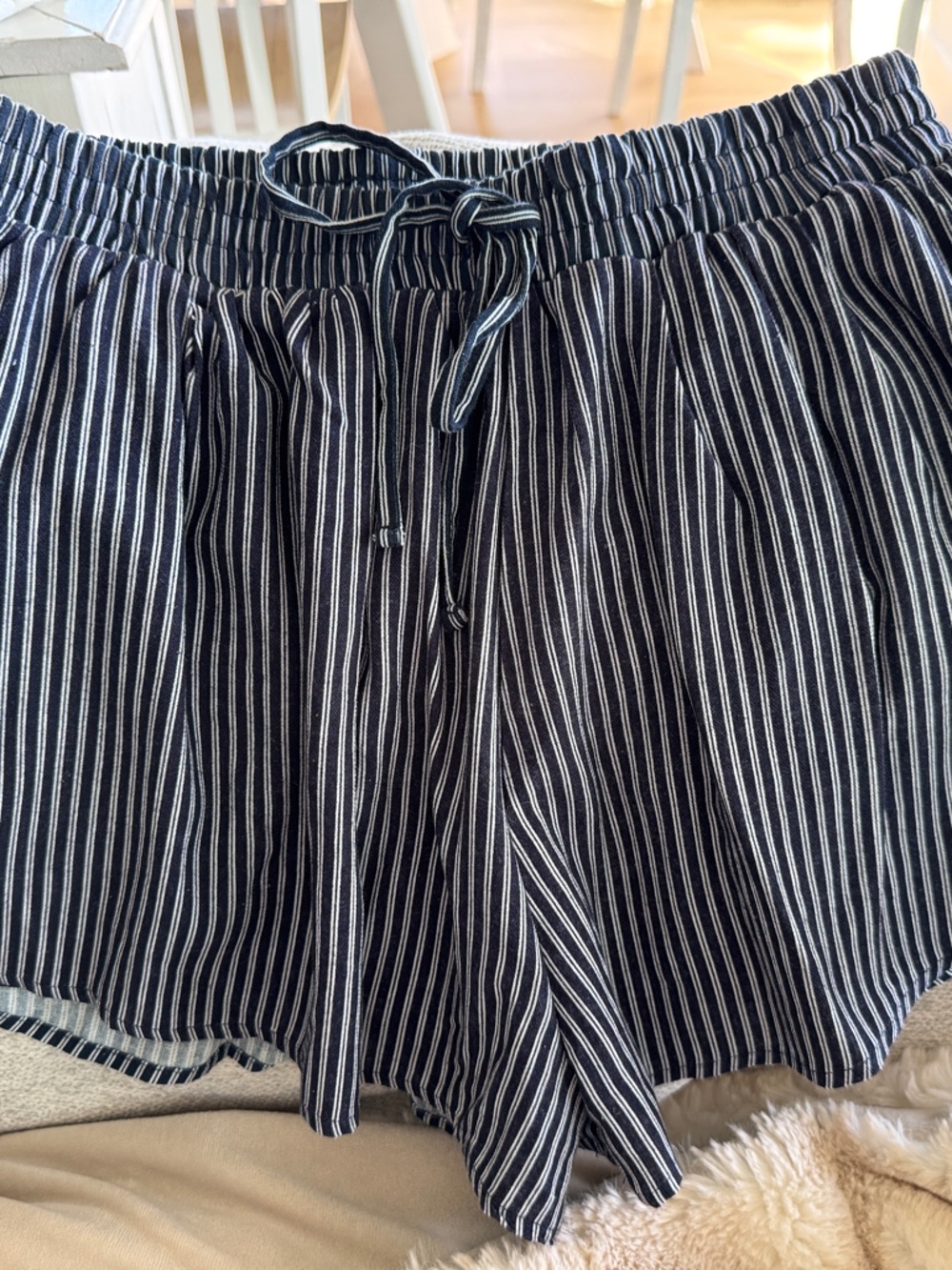 Altar'd State Navy and White Pinstripe Drawstring Shorts